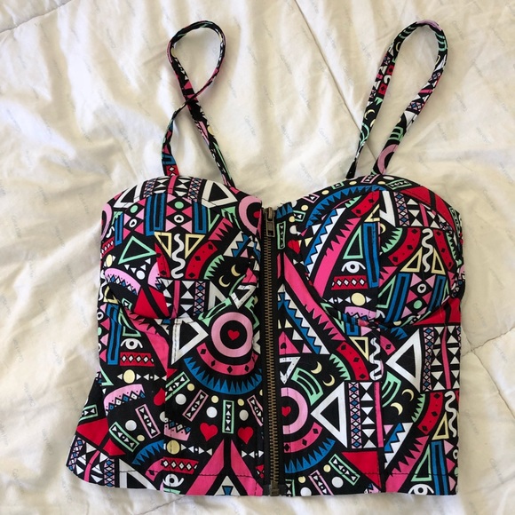 Tops - SOLD Colourful Geometric Crop Top